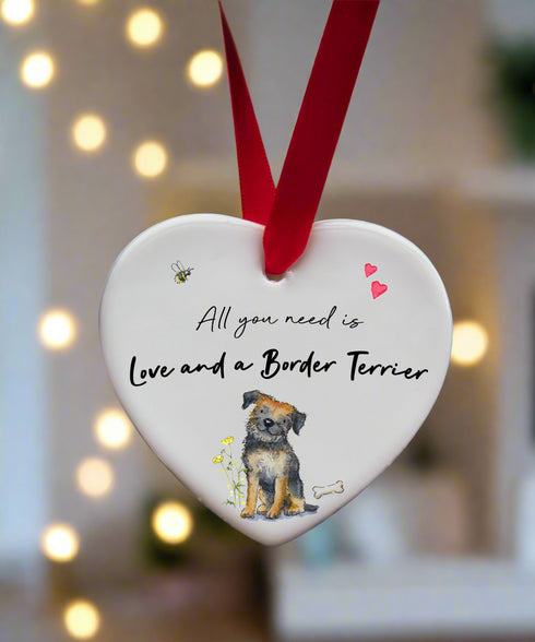 Love and a Border Terrier Ceramic Heart